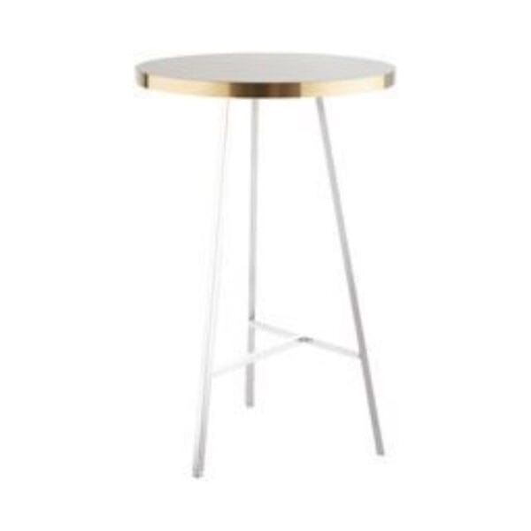 Concrete Round High Bar Table -With White Legs (Brass)