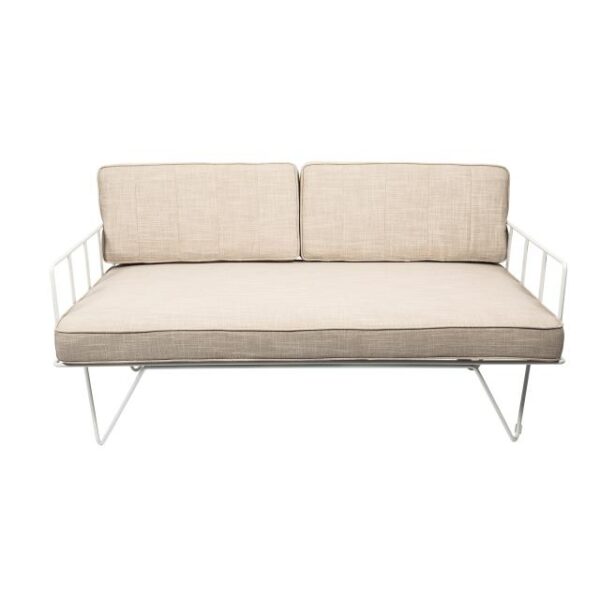 2557-1 Linear Wire 2 Seater Sofa Lounge - White With Natural Cushions