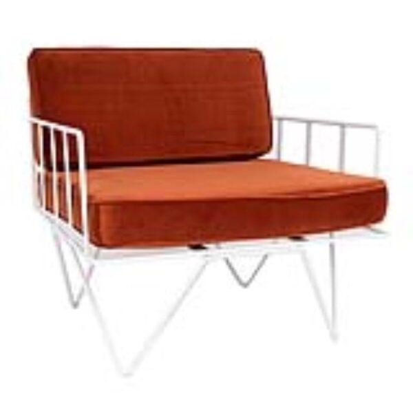 2580-1 Linear Wire Single Seater Chair - White With Copper Velvet Cushions