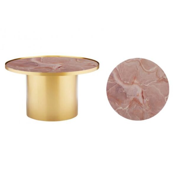 2631-1 Cylinder Coffee Table - Gloss Brass With Pink Marble Insert