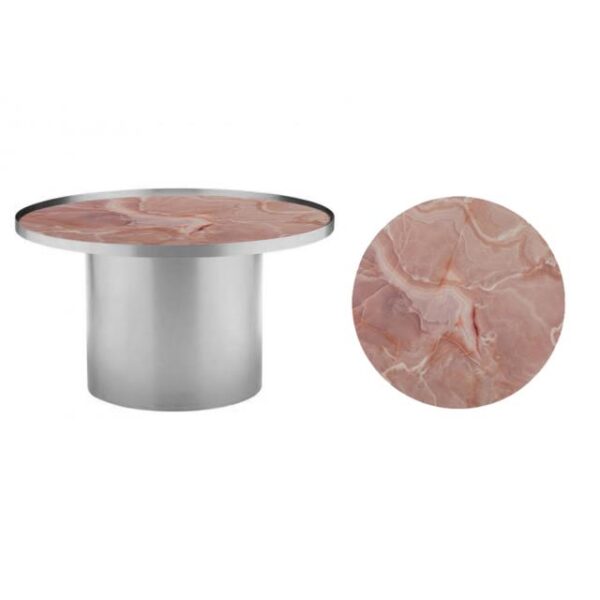Cylinder Coffee Table - Chrome With Pink Marble Insert