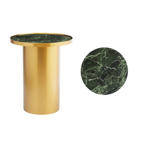 Cylinder Side Table - Gloss Brass With Green Marble Insert