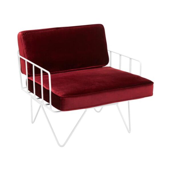 5742-1 Linear Wire Single Seater Chair - White With Charcoal Velvet Cushions