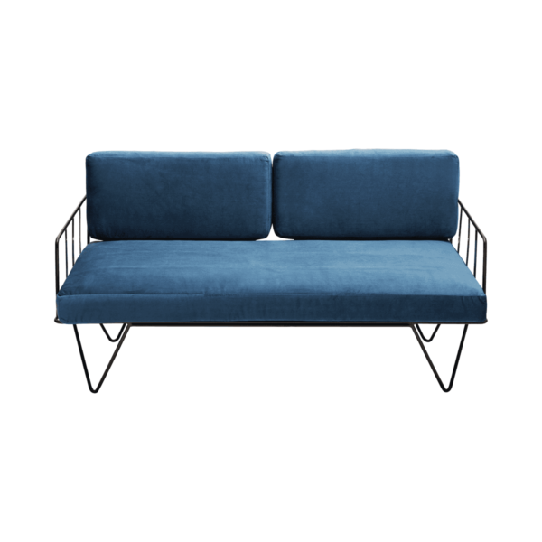Linear-Wire-2-Seater-Sofa-Lounge-Black-with-Blue-Velvet-C-9030p Linear Wire 2 Seater Sofa Lounge - Black With Blue Velvet Cushions