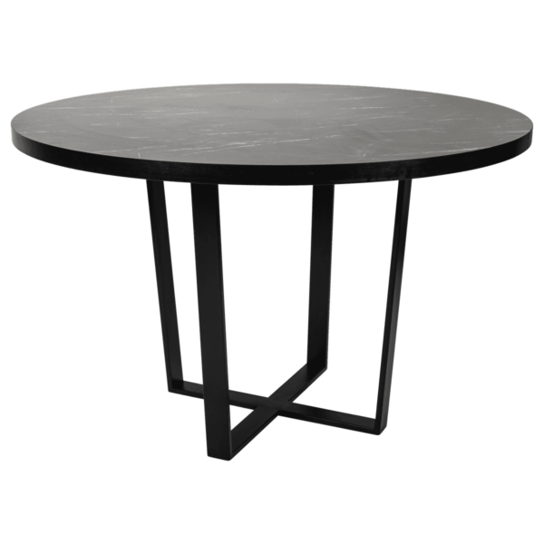 Black-Marble-Round-Dining-Table-with-Cross-Leg-Base-9218p Black Marble Round Dining Table - With Cross Leg Base