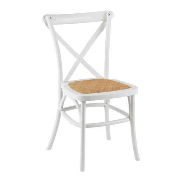 Cross Back Chair - White With Wicker Seat