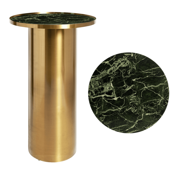 Cylinder-High-Bar-Table-Brass-with-Green-Marble-Insert-9270P Cylinder High Bar Table - Brass With Green Marble Insert