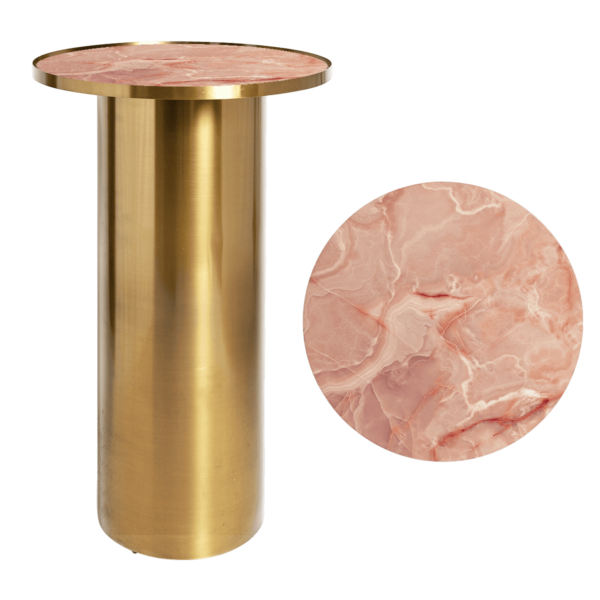 Cylinder-High-Bar-Table-Brass-with-Pink-Marble-Insert-9271P Cylinder High Bar Table - Brass With Pink Marble Insert