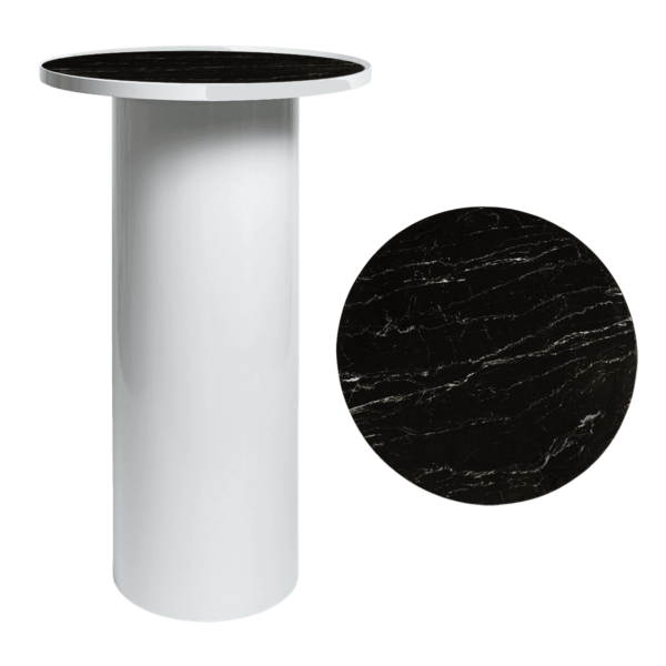 Cylinder High Bar Table - White With Black Marble Insert