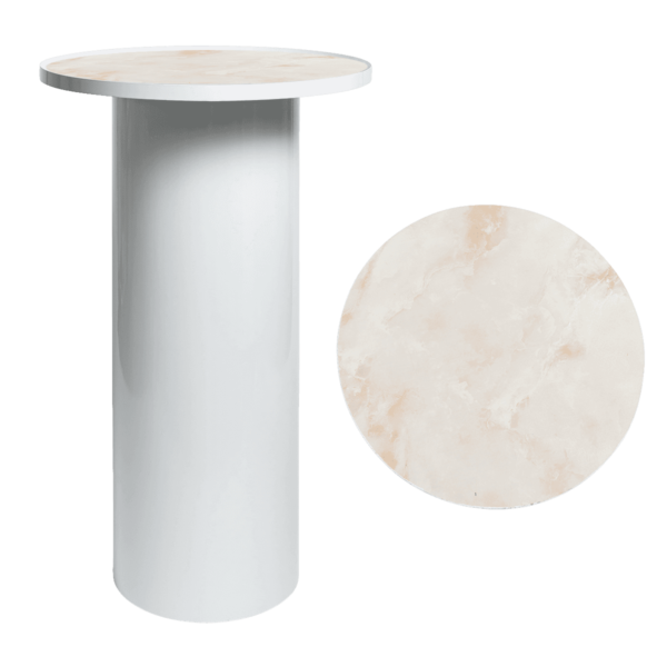 Cylinder High Bar Table - White With Cream Marble Insert