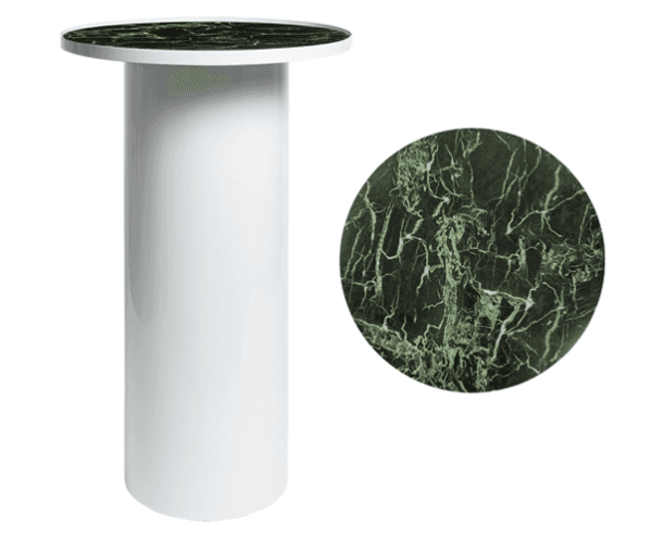 Cylinder High Bar Table - White With Green Marble Insert