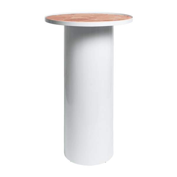 Cylinder High Bar Table - White With Pink Marble Insert