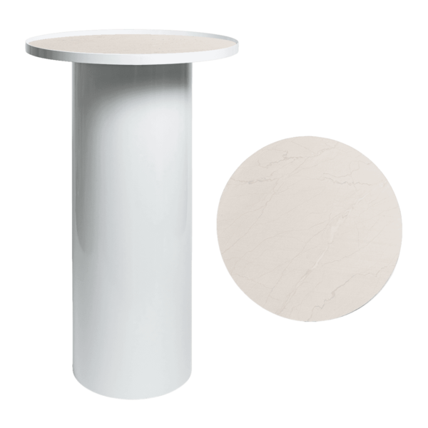 Cylinder High Bar Table - White With White Marble Insert