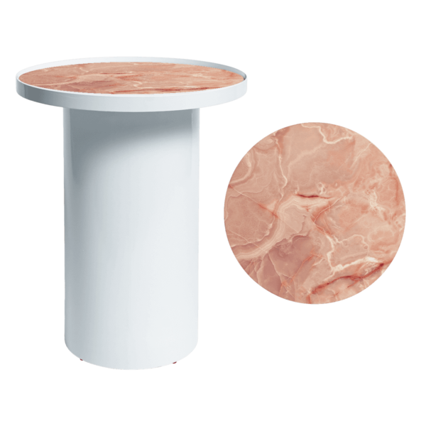Cylinder Side Table - White With Pink Marble Insert