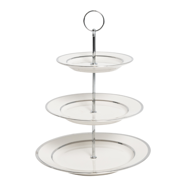 HS-June-12 3 Tier Cake Stand - Silver Rim