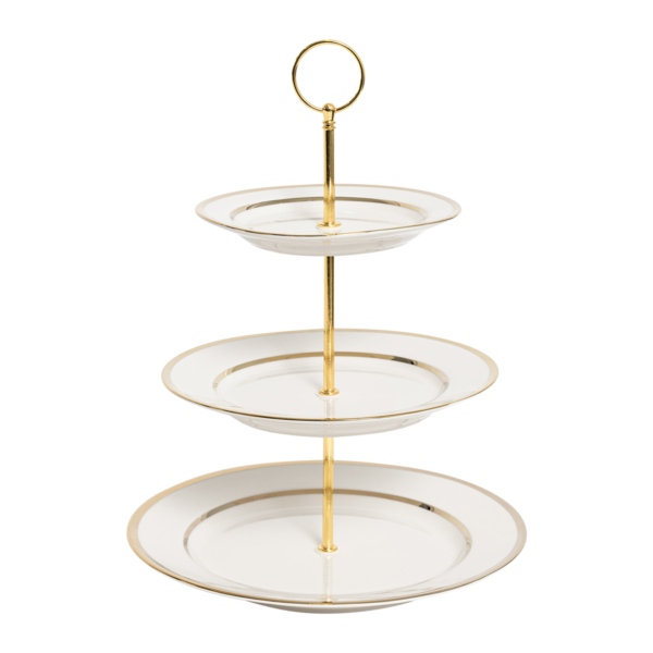 HS-June-13 3 Tier Cake Stand - Gold Rim