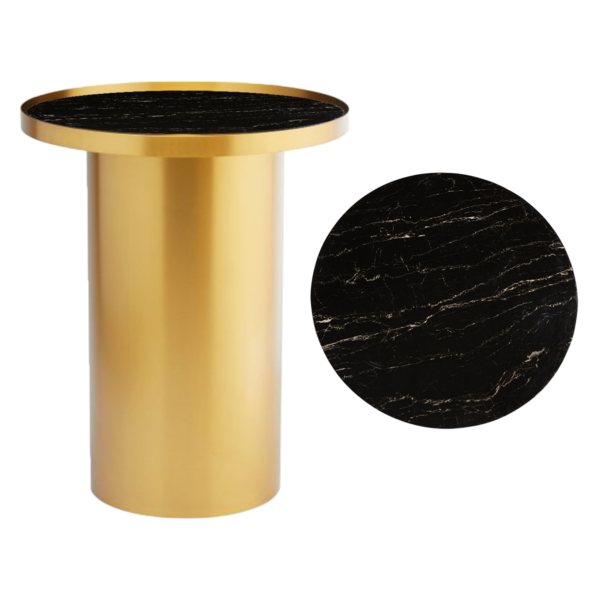 Cylinder Side Table - Gloss Brass With Black Marble Insert