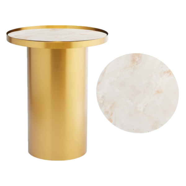 Cylinder Side Table - Gloss Brass With Cream Marble Insert