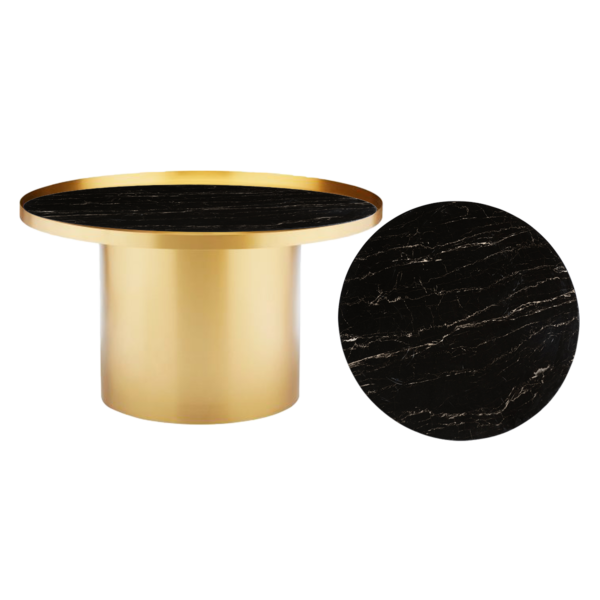 Cylinder Coffee Table - Gloss Brass With Black Marble Insert