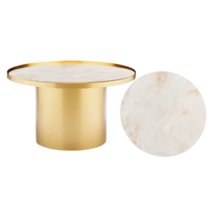 Cylinder Coffee Table - Gloss Brass With Cream Marble Insert