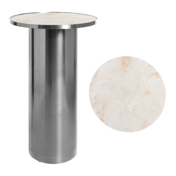 HS-feb-product-35.7 Cylinder High Bar Table - Chrome With Cream Marble Insert