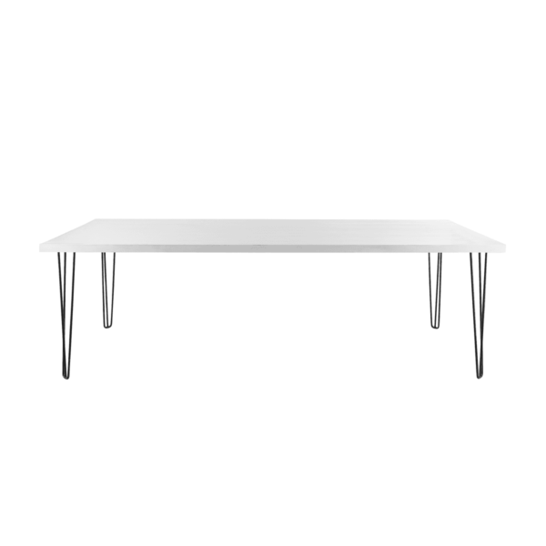 Hairpin Rectangular Dining Table - White With Black Legs (Seats 8-10)