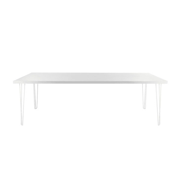Hairpin Rectangular Dining Table - White With White Legs (Seats 8-10)