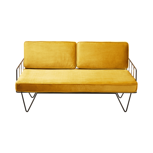 Linear-Wire-2-Seater-Sofa-Lounge-Black-with-Cognac-Velvet-9032p Linear Wire 2 Seater Sofa Lounge - Black With Cognac Velvet Cushions