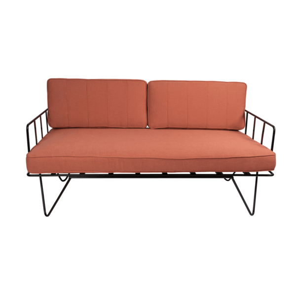 Linear-Wire-2-Seater-Sofa-Lounge-Black-with-Coral-Pink-Cu-9033p Linear Wire 2 Seater Sofa Lounge - Black With Coral Pink Cushions