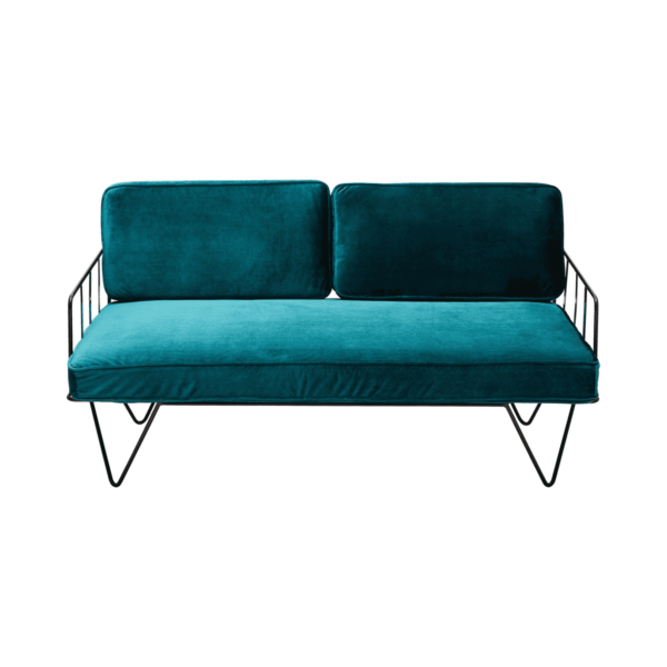 Linear-Wire-2-Seater-Sofa-Lounge-Black-with-Emerald-Green-9035p Linear Wire 2 Seater Sofa Lounge - Black With Emerald Green Velvet Cushions