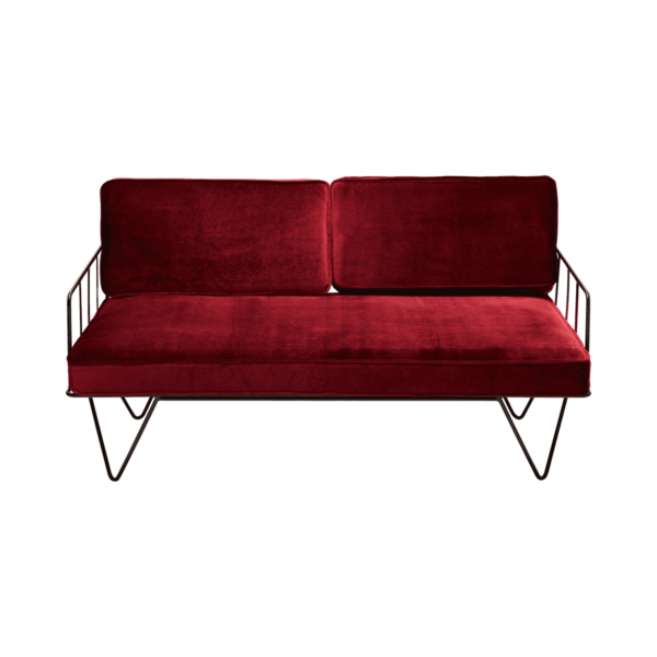 Linear-Wire-2-Seater-Sofa-Lounge-Black-with-Oxblood-Velve-9038p Linear Wire 2 Seater Sofa Lounge - Black With Oxblood Velvet Cushions