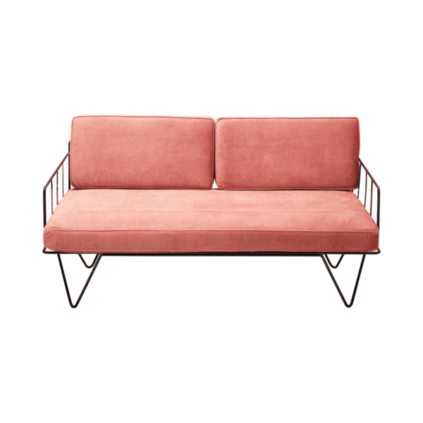 Linear-Wire-2-Seater-Sofa-Lounge-Black-with-Pink-Velvet-C-9040p Linear Wire 2 Seater Sofa Lounge - Black With Pink Velvet Cushions