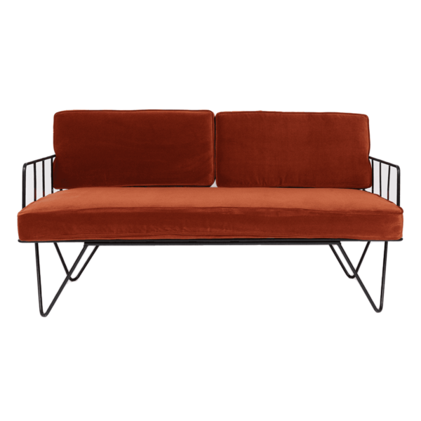 Linear-Wire-2-Seater-Sofa-Lounge-Black-with-Velvet-Copper-9043p Linear Wire 2 Seater Sofa Lounge - Black With Velvet Copper Cushions