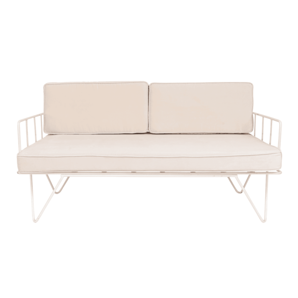 Linear Wire 2 Seater Sofa Lounge  - White With Champagne Velevt Cushions