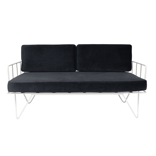 Linear Wire 2 Seater Sofa Lounge  - White With Charcoal Velevt Cushions