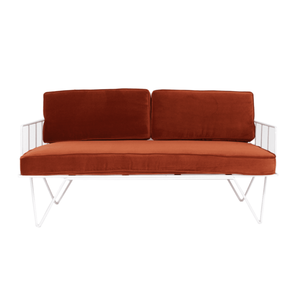 Linear Wire 2 Seater Sofa Lounge  - White With Copper Velvet Cushions