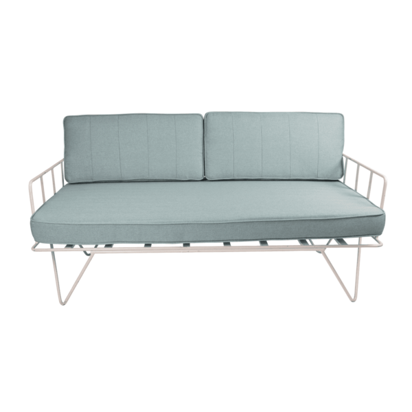 Linear Wire 2 Seater Sofa Lounge  - White With Duck Egg Blue Cushions