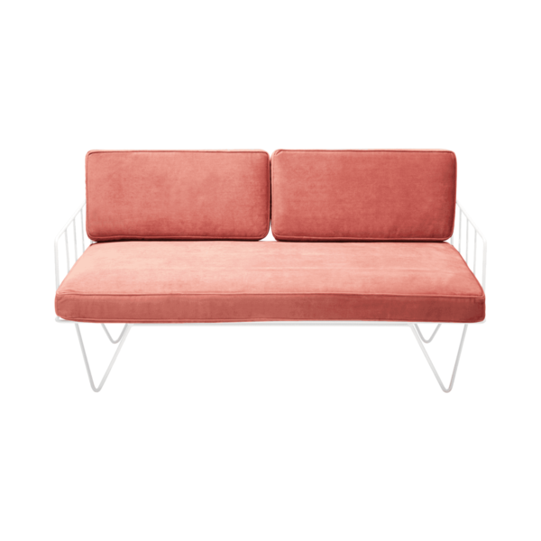 Linear-Wire-2-Seater-Sofa-Lounge-White-with-Pink-Velvet-C-9056p Linear Wire 2 Seater Sofa Lounge - White With Pink Velvet Cushions