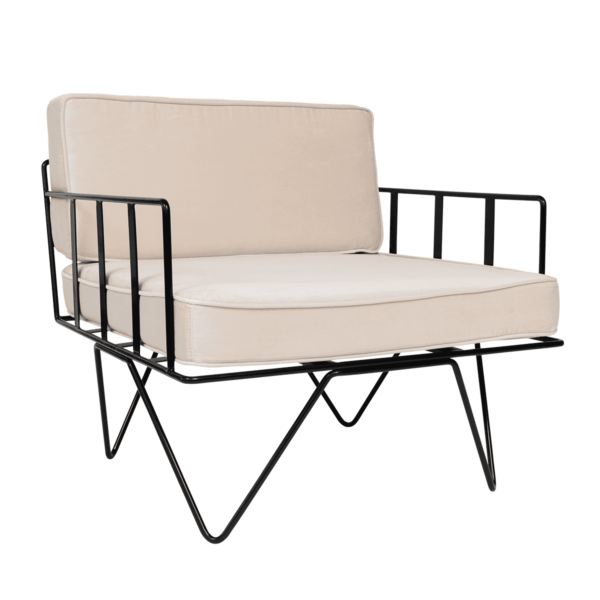 Linear Wire Single Seater Chair - Black With Champagne Velvet Cushions