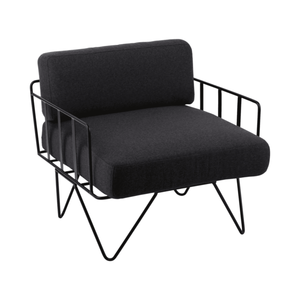 Linear Wire Single Seater Chair  - Black With Charcoal Cushions