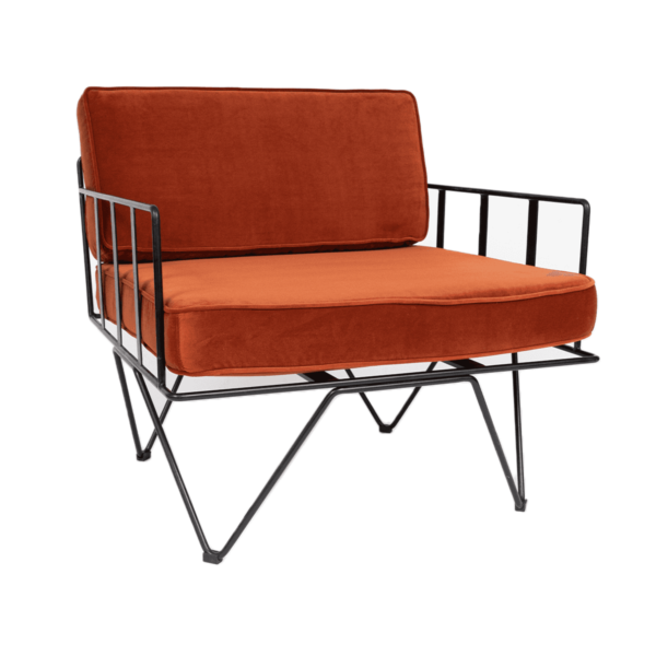 Linear Wire Single Seater Chair  - Black With Copper Velvet Cushions