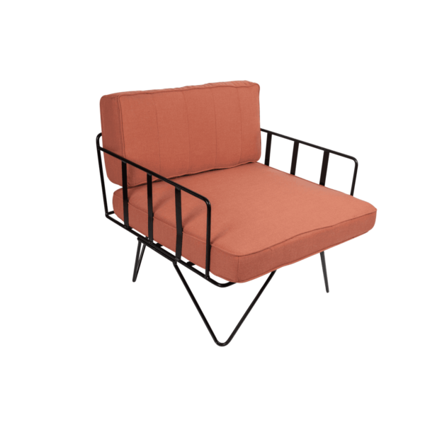 Linear Wire Single Seater Chair  - Black With Coral Pink Cushions
