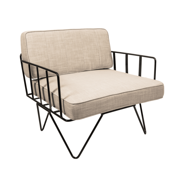 Linear Wire Single Seater Chair  - Black With Natural Cushions