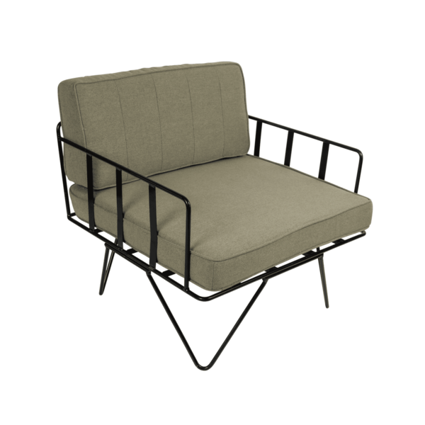 Linear-Wire-Single-Seater-Chair-Black-with-Sage-Green-Cus-9070p Linear Wire Single Seater Chair - Black With Sage Green Cushions