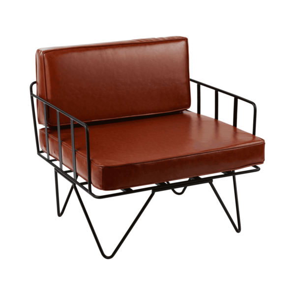Linear-Wire-Single-Seater-Chair-Black-with-Tan-Leather-Cu-9071p Linear Wire Single Seater Chair - Black With Tan Leather Cushions