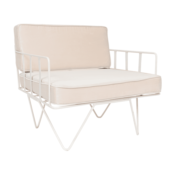 Linear-Wire-Single-Seater-Chair-White-with-Champagn-Velvet-9095p Linear Wire Single Seater Chair - White With Champagne Velvet Cushions