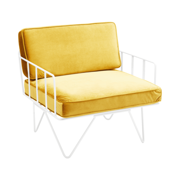 Linear-Wire-Single-Seater-Chair-White-with-Cognac-Velvet-C-9086p Linear Wire Single Seater Chair - White With Cognac Velvet Cushions