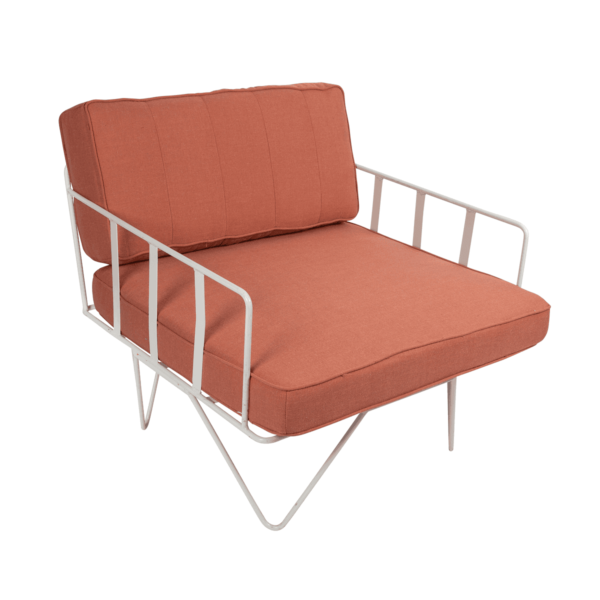 Linear-Wire-Single-Seater-Chair-White-with-Coral-Pink-Cus-9077p Linear Wire Single Seater Chair - White With Coral Pink Cushions