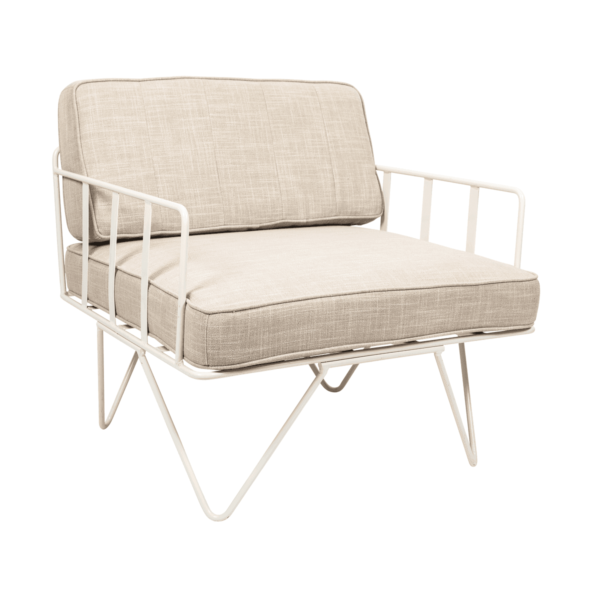 Linear Wire Single Seater Chair  - White With Natural Cushions