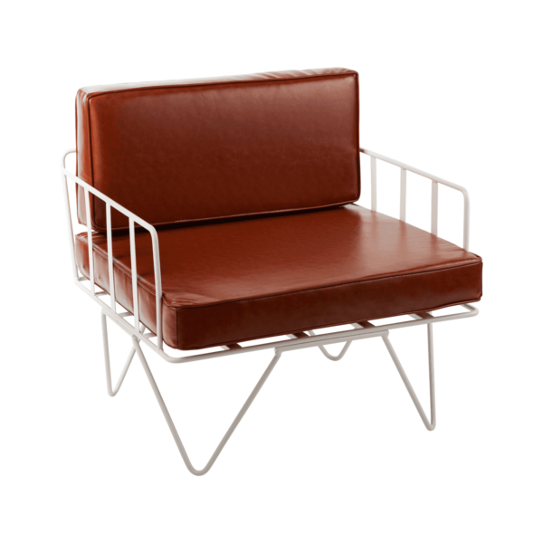 Linear Wire Single Seater Chair  - White With Tan Cushions